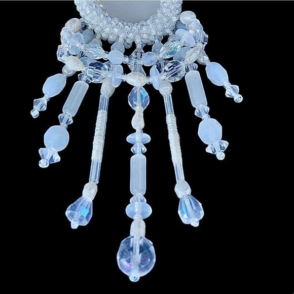 Vintage hand beaded mother of pearl crystal pearl chandelier bridal sash pin - Picture 4 of 17